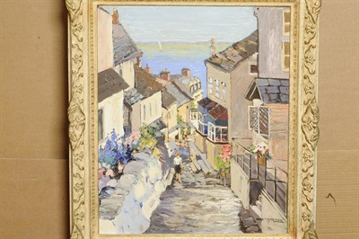 Lot 933 - Miss Violet MacNeish Kay R.S.W. (1914-1977) "Down-A-Long, Clovelly, Devon" Signed, also...