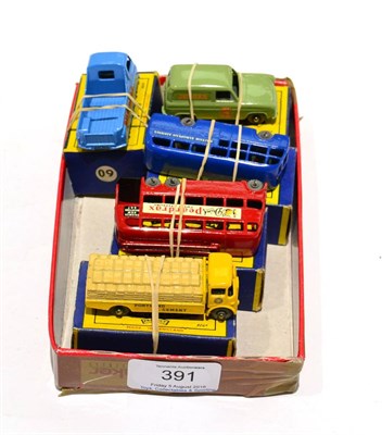 Lot 391 - Matchbox 1-75's 51a Portland Cement lorry MW, 56a Trolley bus MW, 58a BEA coach GPW, 59a Singer van