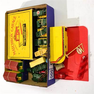 Lot 395 - Matchbox Various Models including Matchbox Garage in LRL Products box (E box E-G) 2xA3 Garages;...