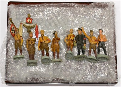 Lot 436 - Elastolin/Lineol Composition SA Figures including Standard bearer, Trumpeter, two marching, officer