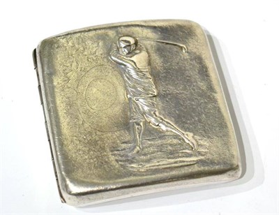 Lot 4 - A Silver Cigarette Case Embossed with a Golfer in Full Swing, hallmarks for Birmingham