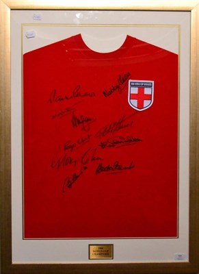 Lot 11 - 1966 England World Cup Replica Shirt with signatures and 10 squad members including: Nobby...