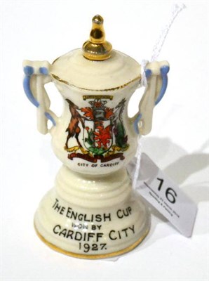 Lot 16 - A Carlton China Crested Ware Model of The F.A.Cup Won by Cardiff City 1927, with Cardiff crest