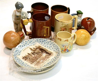 Lot 18 - A Collection of Thirteen Football Related Ceramics, including Doulton Bunnykins, two French 'Le...