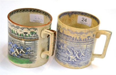 Lot 24 - A Pair of 19th Century Transfer Printed Pottery Association Football Mugs, one with multi...