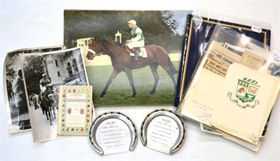 Lot 44 - A Collection of Horse Racing Items, comprising two mounted racing plates belonging to 1954 Arc...