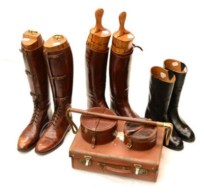 Lot 47 - Three Pairs of Leather Riding Boots, comprising a pair of black leather size 8 Sanders 3/4...