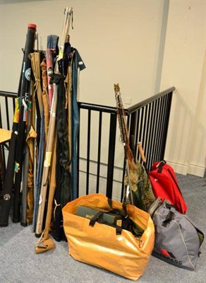 Lot 54 - A Collection of Fishing Tackle, including landing nets, fishing bags, jackets, two pairs of waders