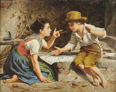 Lot 945 - Adrien Cano (19th century) "The Young Gamblers" Signed and dated (18)80, inscribed on the...