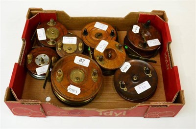 Lot 87 - Eight Wooden Nottingham Reels, including one with alloy back, six with brass star backs, one...