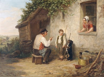 Lot 948 - Henri Joseph Dillens (1812-1872) Belgian "Learning to Beg" Signed and dated 1855, inscribed on...