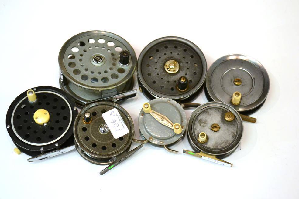 Lot 106 - Seven Mixed Reels, including a 3 3/4inch fly
