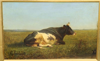 Lot 952 - Continental School (19th century) Study of a Cow Indistinctly signed, oil on panel, 18cm by 27.5cm