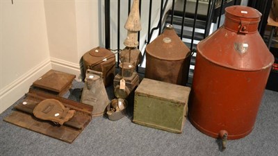 Lot 209 - Midland Railway 30 Gallon Oil Storage Can with brass shield to front, a smaller LMS example,...