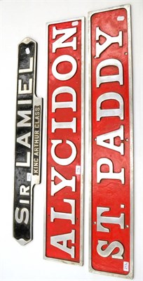 Lot 213 - Reproduction Nameplates Sir Lamiel (King Arthur Class), St Paddy and Alycidon