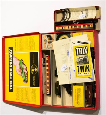 Lot 230 - Trix Twin Railway Set Boxed containing US Outline 0-4-0 tender locomotive 3747, Box car, Open wagon