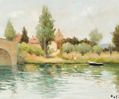 Lot 962 - Marcel Dyf (1899-1985) French "Pont sur la Sarthe" Signed, inscribed on an exhibition label...