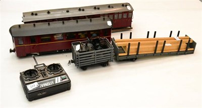 Lot 262 - G-Gauge Railcar constructed in wood, finished in maroon with passenger figures; together with a...