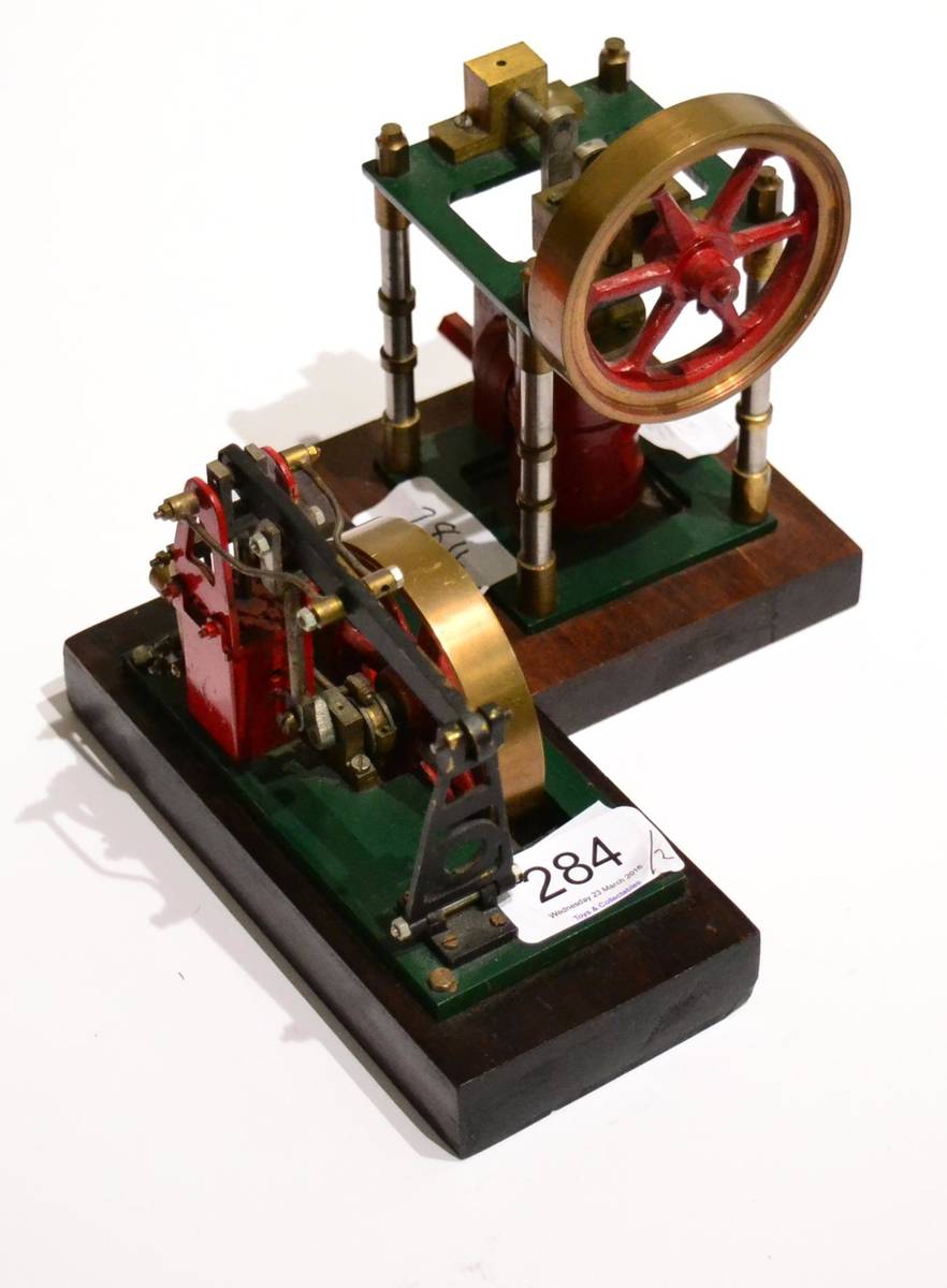 Lot 284 - Two Small Live Steam Engines one with vertically mounted oscillating cylinder, the other with...