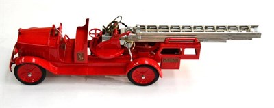 Lot 285 - Buddy L Aerial Fire Truck pressed steel, with open cab, bonnet bell, 4-piece extending ladder,...