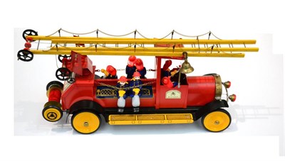 Lot 291 - Nurnberger Blechspielwaren (NBN) Fire Engine with seven composition figures, two piece wooden...