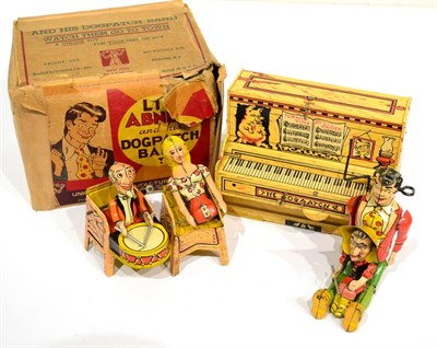 Lot 297 - Unique Art Li'L Abner And His Dogpatch Band clockwork with four figures around piano (G-E box...