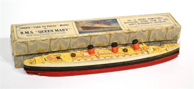 Lot 301 - Chad Valley RMS Queen Mary 'Take To Pieces' Model (E-G, with leaflet, box G-F)