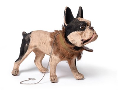 Lot 304 - Papier Mache French Bulldog Growler Toy with nodding head, chain pull growler mechanism,...