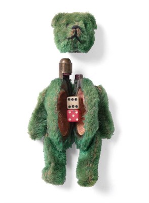 Lot 306 - Schuco Bear Lipstick/Dice Holder containing two dice,with green plush (G, plush a little worn)