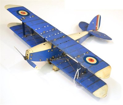 Lot 313 - Meccano No.1 Constructor Aeroplane blue/cream, with pilot (G box G-F, with reproduction insert)