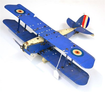 Lot 314 - Meccano No.1 Constructor Aeroplane blue/white biplane, with British roundels, pilot and motor...