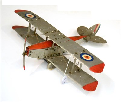 Lot 315 - Meccano No.1 Constructor Aeroplane silver/red biplane, with British roundels (F)