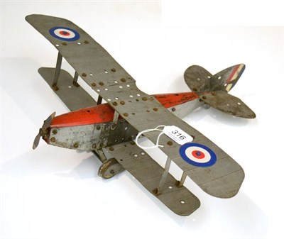 Lot 316 - Meccano No.1 Constructor Aeroplane silver/red biplane, with reproduction British roundels (F)