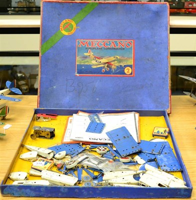 Lot 319 - Meccano No.2 Special Constructor Aeroplane unmade in blue/white with aero motor and pilot,...