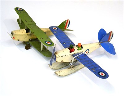 Lot 320 - Meccano Two No.0 Constructor Aeroplanes (i) Biplane green/cream (ii) blue/white with two pilots...