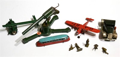 Lot 338 - Dinky (Pre-War) 26 GWR Railcar red/blue (G-F, no visible fatigue) 60a Imperial Airliner, red...