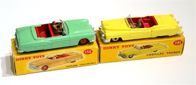 Lot 344 - Dinky 131 Cadillac Tourer yellow (G box G) 132 Packhard convertible, green (E-G box G-E) (2)