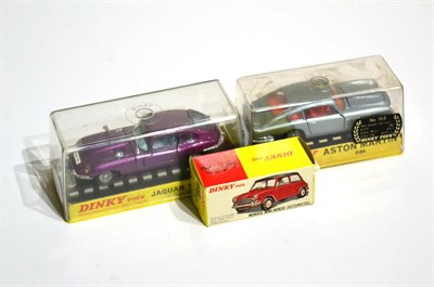 Lot 348 - Dinky 183 Morris Mini-Minor red/black (E box G-E) together with two models in hard plastic...