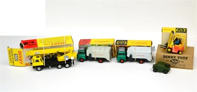 Lot 358 - Dinky Two 978 Refuse Wagons both with metallic green cabs and plastic hubs (both E-G, one lacks one