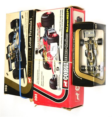 Lot 368 - Corgi Two Large Racing Cars 190 Lotus JPS Formula 1 and 191 Texaco Marlboro McLaren M23 F1...