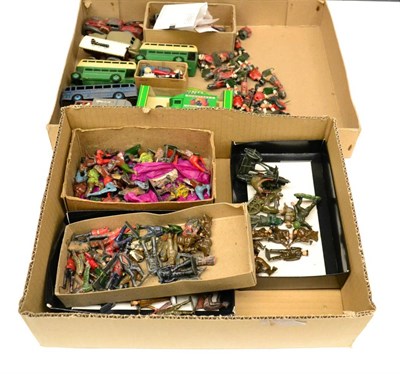 Lot 379 - Various Diecast And Lead Soldiers including Tootsietoy limousine, three Dinky buses, Britains...