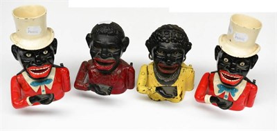 Lot 383 - Cast Iron Money Banks one Dinah, and three male equivelents - two with top hats (two G, two...