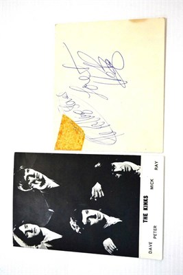 Lot 4 - A Signed Kinks Publicity Card, inscribed 'To Beryl', with pen signatures to the back of the...