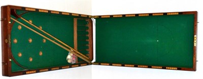 Lot 42 - Mahogany Cased Bar Billiard Type Game with folding outer case with rows of peg holes to sides...