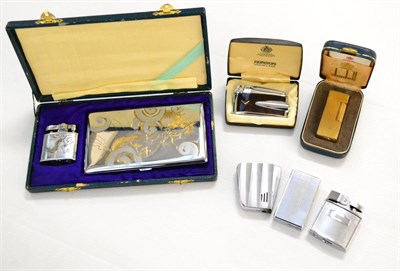 Lot 52 - Various Lighters including Ronson Varaflame, Dunhill Rollagas, another with dragon design and...