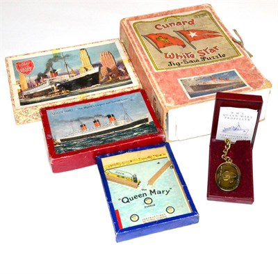 Lot 60 - Queen Mary Related Items including Dexterity puzzle, Chad Valley Jigsaw, Academy Jigsaw,...