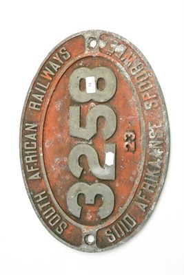 Lot 74 - South African Railways Locomotive Cabside Numberplate 3258 from a Henshal Class 23 4-8-2...