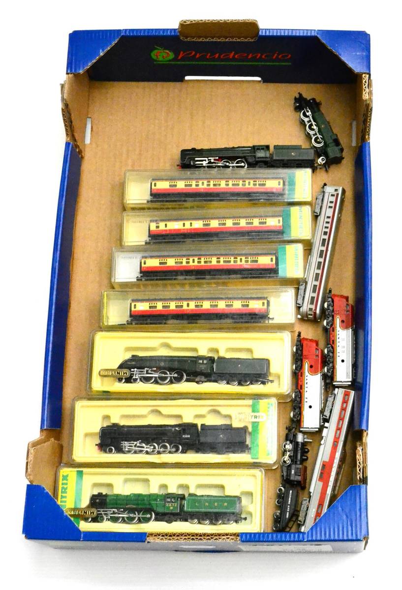 Lot 80 - Minitrix N Gauge Locomotives And Rolling Stock including A4 Mallard BR 60022, 2-10-0 BR 92018 (name