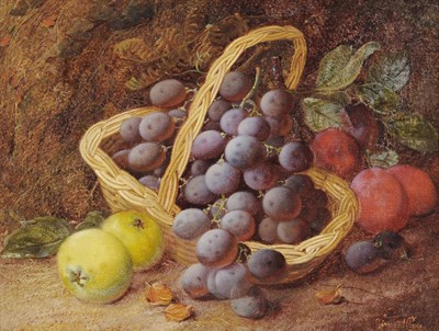 Lot 993 - Vincent Clare R.I. (1855-1930) Still Life of Grapes in a Basket, with plums and apples nearby...