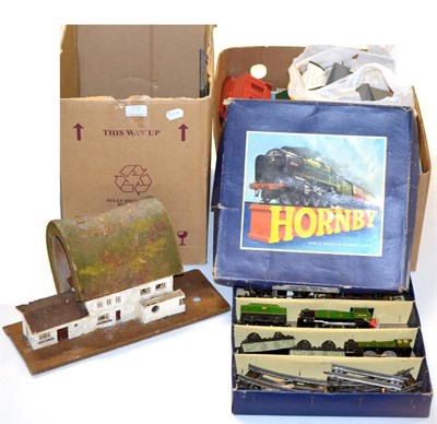Lot 159 - Hornby O Gauge No.20 Goods Set containing two locomotives and four wagons (all F-P, box F) together